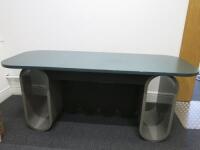 Office Desk, Designer Style with Grey Gloss Finish Elliptical Sides and Front. Size H83 x W200 x D80cm.