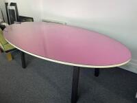 Large Oval Dining Table with Mirrored Pink Top. W244 x H76 x D90.