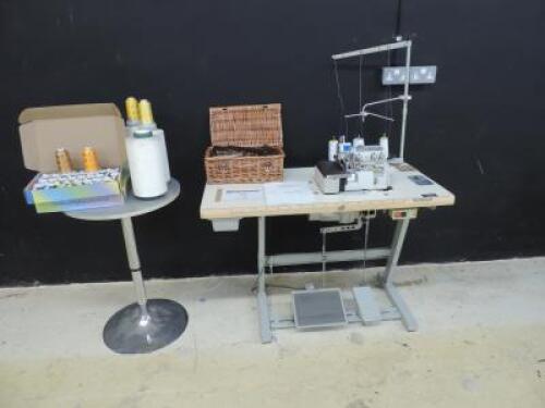 Wimsew Super High Speed Over Lock Sewing Machine, Model W-8803E, S/N110102440. Comes with Table, Operators Manual, 4 x Reels of Thread, Box Of Assorted Coloured Thread & Basket of Assorted Needles & Spares.