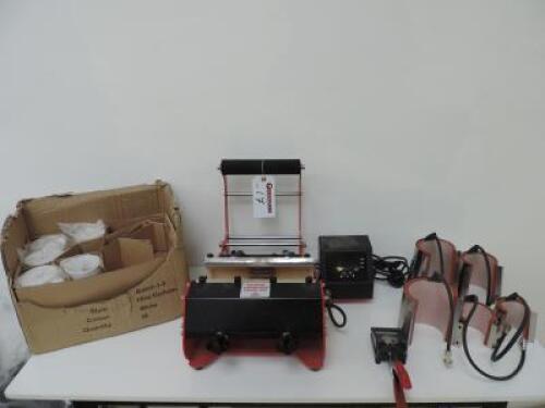 Mug Heat Press Machine, Model HPD.MMP6/1, S/N1017.16R. Comes with 5 Assorted Sized Inserts & 1/2 Box of Unused Mugs.