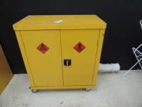 COSHH Metal Yellow 2 Door Cabinet with 1 Shelf and Set of 4 for Mobility. Size H90cm x W90cm x D46cm.