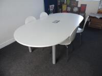 White Wooden Meeting Table with Metal Legs & 4 x Chairs. Size L240cm.