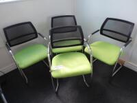 4 x Cantilever Chairs with Green Padded Seat, Mesh Back and On Chrome Frame.