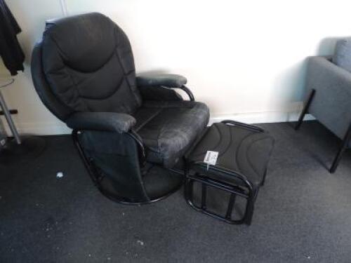 Black Faux Leather Rocking/Swivel Chair with Rocking Foot Stall. NOTE: Condition (As Viewed/Pictured).