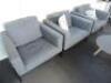 4 x Grey Fabric Reception Chairs on Metal Legs. Comes with 2 x Coffee Tables & 2 x Scatter Cushions. - 4