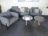 4 x Grey Fabric Reception Chairs on Metal Legs. Comes with 2 x Coffee Tables & 2 x Scatter Cushions. - 5