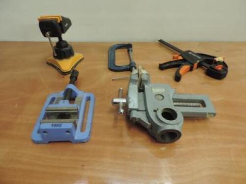 3 x Model Vices to Include: 1 x Axminster, 1 x Maplin & 1 x Sober & 2 G Clamps (As Viewed/Pictured).