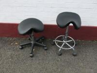 2 x Saddle Stool with 1 x Chrome Base & 1 x Plastic Base.