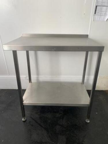 Stainless Steel Prep Table with Splash Back & Shelf Under, Size H90cm x W90cm x D60cm.