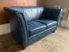 High Back 2 Seater Sofa Upholstered in Blue Faux Leather with Stud Detail & Wooden Feet. Size H80cm x W150cm x D80cm. - 2