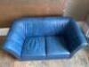 High Back 2 Seater Sofa Upholstered in Blue Faux Leather with Stud Detail & Wooden Feet. Size H80cm x W150cm x D80cm. - 3