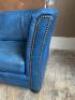 High Back 2 Seater Sofa Upholstered in Blue Faux Leather with Stud Detail & Wooden Feet. Size H80cm x W150cm x D80cm. - 4