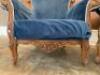 Pair of Wooden Framed Armchairs Upholstered in Blue Velour Fabric. Size H95cm x W90cm x D87cm. NOTE: chairs require re-upholstering/cleaning. - 5