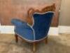 Pair of Wooden Framed Armchairs Upholstered in Blue Velour Fabric. Size H95cm x W90cm x D87cm. NOTE: chairs require re-upholstering/cleaning. - 7