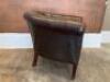 Brown Leather Button Back Arm Chair with Stud Detail on Wooden Feet. Size H70cm x W77cm x D70cm. - 2