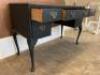 5 Drawer Stained Black Wooden Desk with Leather Inlay Top, Brass Handles & Button Pad Feet. Size H72cm x W110cm x D47cm. - 4