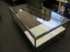 Glass Top Coffee Table with White Marble & Wood Shelf Under in Black Metal Frame. Size H40cm x W100cm x D65cm. - 3