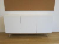 Wooden 3 Door Cabinet in White with Shelves. Size H79 x W160cm x D45cm.