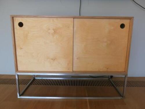 Plywood 2 Door Cabinet on Metal Box Frame. Size H90cm x W120cm x D56cm.