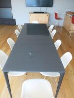 4 Piece Extending Glass Top Dining/Boardroom Table with Metal Frame, Size H75cm x W270cm x D90cm.