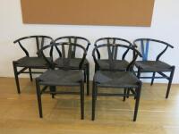 6 x Black Wishbone Chairs with Black Seat, Size H78cm x W50cm x D42cm.