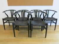 6 x Black Wishbone Chairs with Black Seat, Size H78cm x W50cm x D42cm.
