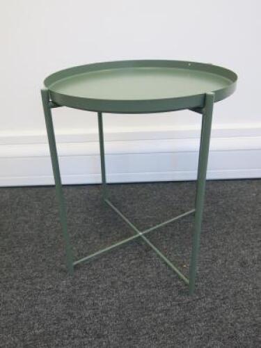 Green Metal Side Tray Table on Frame Base.