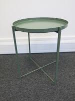 Green Metal Side Tray Table on Frame Base.
