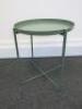 Green Metal Side Tray Table on Frame Base.