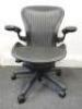 Herman Miller Aeron Ergonomic Adjustable Mesh Office Chair in Graphite Grey with Adjustable Arm Rests & Leather Padded Arm Caps, Size B.