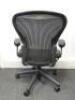 Herman Miller Aeron Ergonomic Adjustable Mesh Office Chair in Graphite Grey with Adjustable Arm Rests & Leather Padded Arm Caps, Size B. - 4