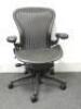 Herman Miller Aeron Ergonomic Adjustable Mesh Office Chair in Graphite Grey with Adjustable Arm Rests & Leather Padded Arm Caps, Size B.