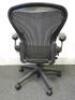 Herman Miller Aeron Ergonomic Adjustable Mesh Office Chair in Graphite Grey with Adjustable Arm Rests & Leather Padded Arm Caps, Size B. - 3