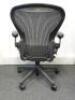 Herman Miller Aeron Ergonomic Adjustable Mesh Office Chair in Graphite Grey with Adjustable Arm Rests & Leather Padded Arm Caps, Size B. - 4