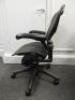 Herman Miller Aeron Ergonomic Adjustable Mesh Office Chair in Graphite Grey with Adjustable Arm Rests & Leather Padded Arm Caps, Size B. - 2