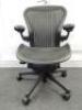 Herman Miller Aeron Ergonomic Adjustable Mesh Office Chair in Graphite Grey with Adjustable Arm Rests & Leather Padded Arm Caps, Size B.