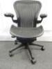 Herman Miller Aeron Ergonomic Adjustable Mesh Office Chair in Graphite Grey with Adjustable Arm Rests & Leather Padded Arm Caps, Size B.