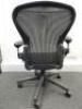 Herman Miller Aeron Ergonomic Adjustable Mesh Office Chair in Graphite Grey with Adjustable Arm Rests & Leather Padded Arm Caps, Size B. - 3