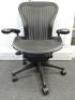 Herman Miller Aeron Ergonomic Adjustable Mesh Office Chair in Graphite Grey with Adjustable Arm Rests & Leather Padded Arm Caps, Size B.