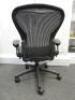 Herman Miller Aeron Ergonomic Adjustable Mesh Office Chair in Graphite Grey with Adjustable Arm Rests & Leather Padded Arm Caps, Size B. - 4