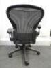 Herman Miller Aeron Ergonomic Adjustable Mesh Office Chair in Graphite Grey with Adjustable Arm Rests & Leather Padded Arm Caps, Size B. - 4