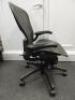 Herman Miller Aeron Ergonomic Adjustable Mesh Office Chair in Graphite Grey with Adjustable Arm Rests & Leather Padded Arm Caps, Size B. NOTE: requires bolt to seat frame (As Viewed/Pictured). - 2