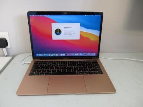 Apple 13.5" MacBook Air, Model A1932, In Rose Gold. Running macOS Big Sur 11.2.1, 1.6 Ghz Dual Core Intel Core i5, Intel UHD Graphics 617 1536 MB, 8GB RAM, 121GB Flash Drive. NOTE: requires power supply.