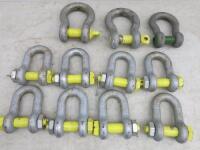 11 x D & Bow Lifting Shackles to Include: 2 x Bow WLL 3.25T, 8 x D WLL 12T & 1 x Other. NOTE: 10 x included on test certificate from company.