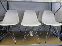 6 x Vitra Eames DSR White Plastic Chair. NOTE: 1 x chair missing 2 feet pads (As Viewed/Pictured).