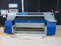 MTEX Solutions Textile Printer, Model MTEX Blue, S/N BL1217015, DOM 2016, Hrs 5054, Voltage 400, Weight 1495kg. Comes with Mimaki Raster Link 6 Software RIP DVD Install, MGT Air Filter, Type HEPFIL, DOM 06/14, 3 x Standard Rolls & 2 x Hydraulic Rolls, MGT