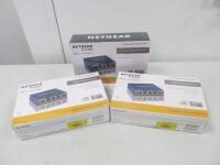 3 x Boxed/New Netgear Pro Safe 5 Port Gigabit Desktop Switch, Model GS105.