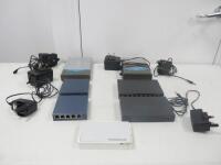 Assorted Lot of 7 Switches to Include: 2 x TP-Link 8 Port Gigabit Easy Smart Switch, 2 x TP-Link 5 Port Gigabit Desktop Switch, 1 x TP-Link 8 Port Desktop Switch, Model TL-SF1008D & 2 x D-Link Fast Ethernet Switch, Model DES-1008D. Comes with 6 x Power Su