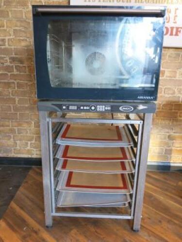 Unox Arianna 4 Grid Convection Oven, Model XFT130. Comes with 8 Rack Stainless Steel Stand and 10 Aluminium Trays.