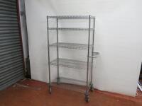 Wire Stainless Steel 4 Tier Mobile Shelving Bay with Handle. Size H172cm x W90cm x D45cm.